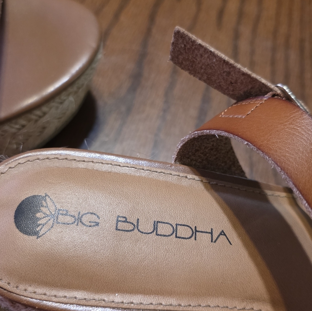 Big Buddha Jute Platform Wedge Espadrille Sandals Cognac Size 9.5 - Picture 11 of 15